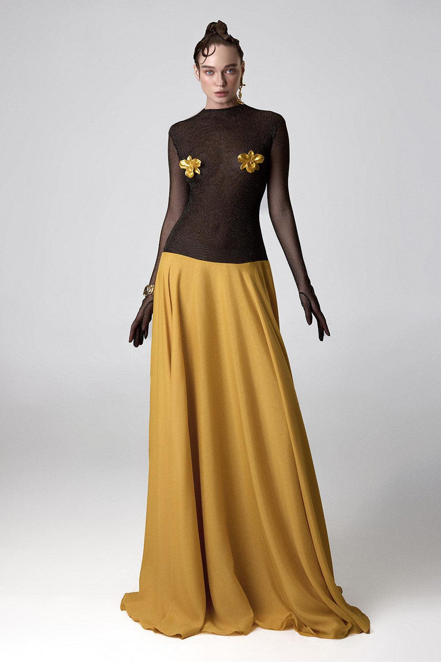 Amanda Drop Waist Mock Neck Chiffon Floor Length Dress 4