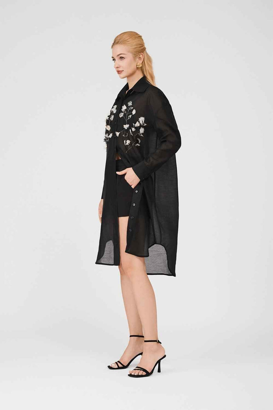 Amanda Shirt Flower Applique Organza High-low Dress
