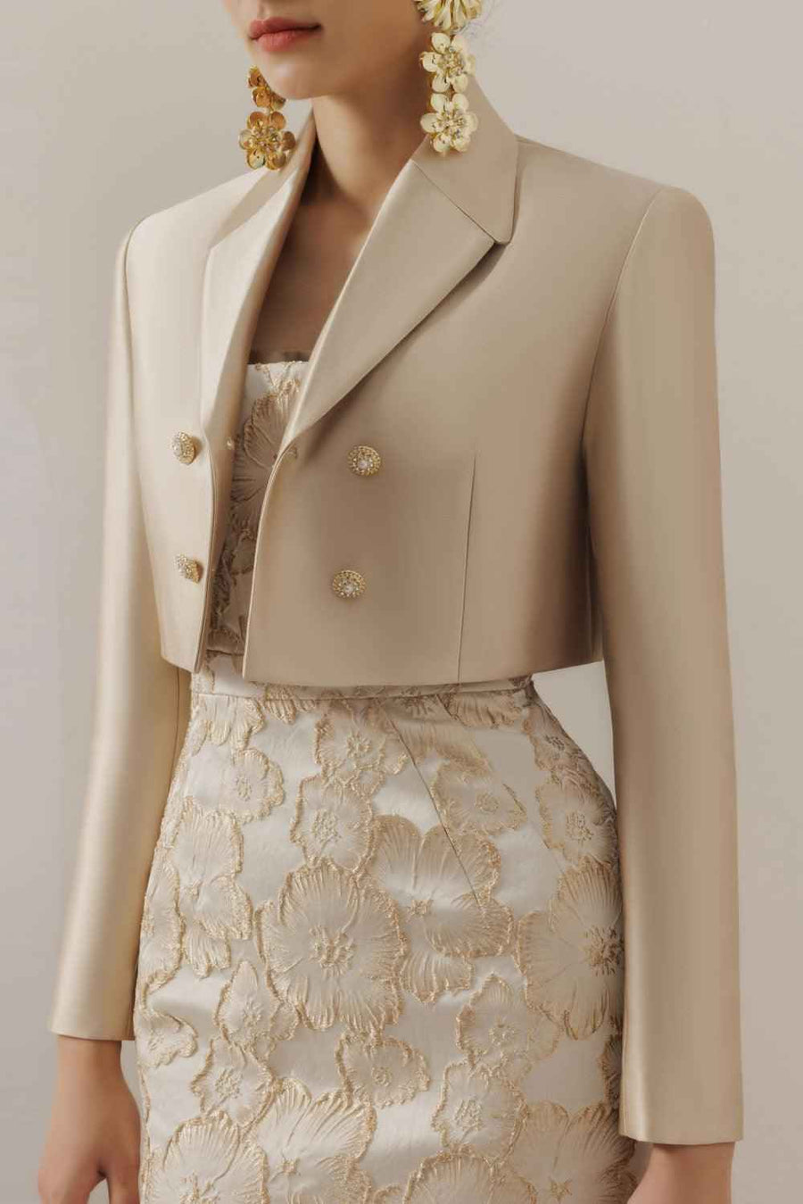 Amara Bolera Cropped V-Neck Taffeta Jacket