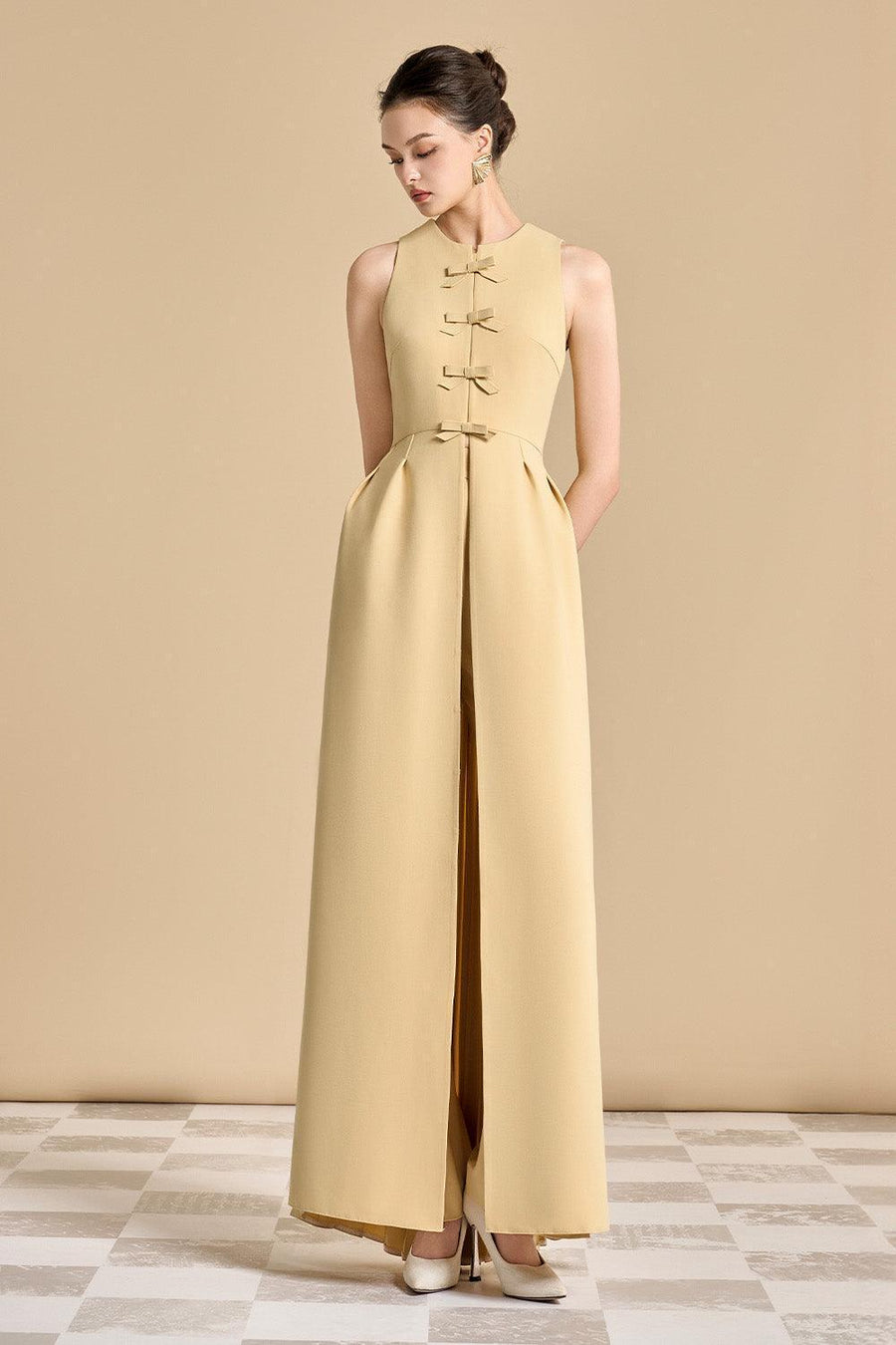 Amaryllis Slit Bow Polyester Floor Length Top Sleeveless Top Maison des Copains