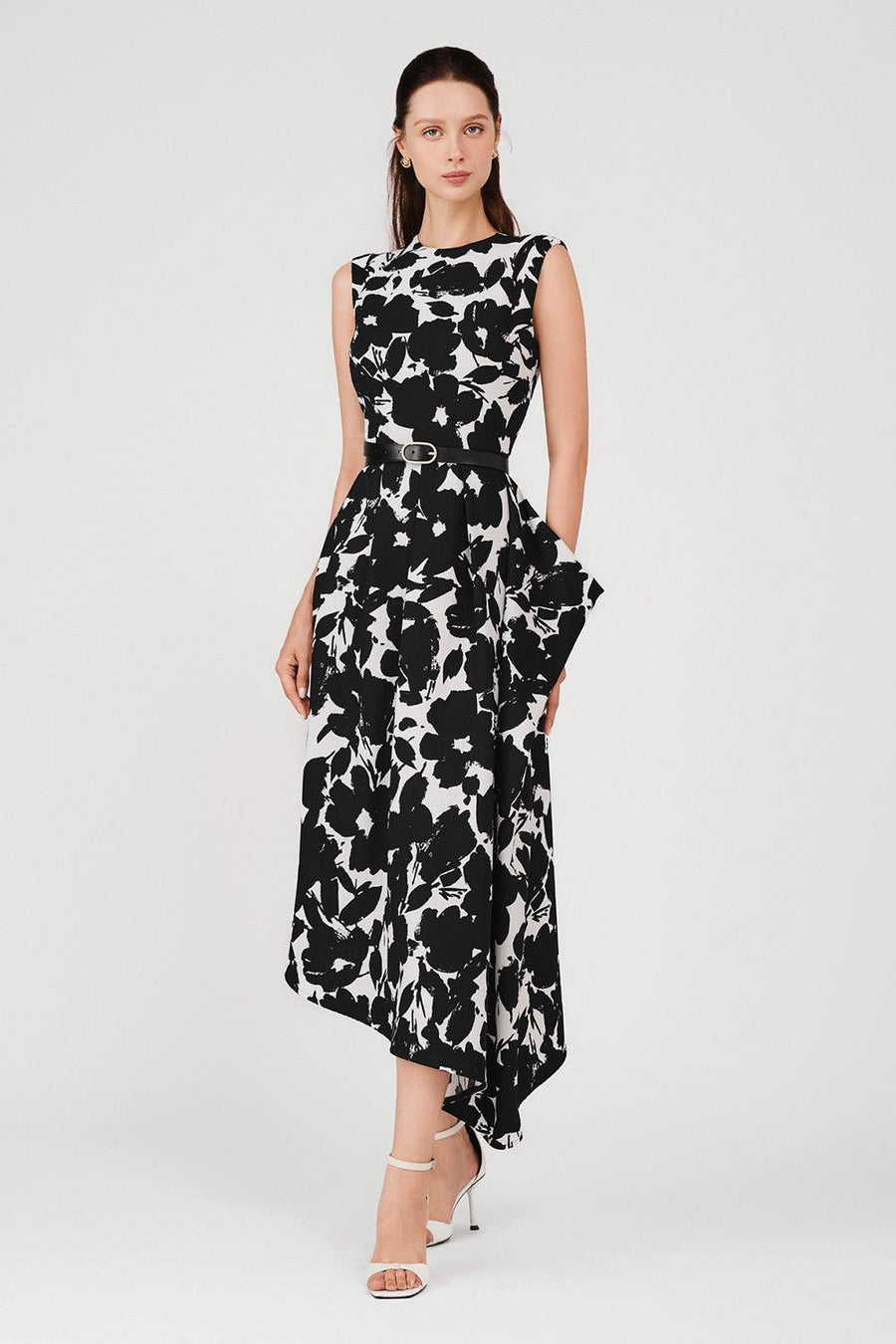 Amaya Asymmetric Pleated Poly Silk Midi Dress 1
