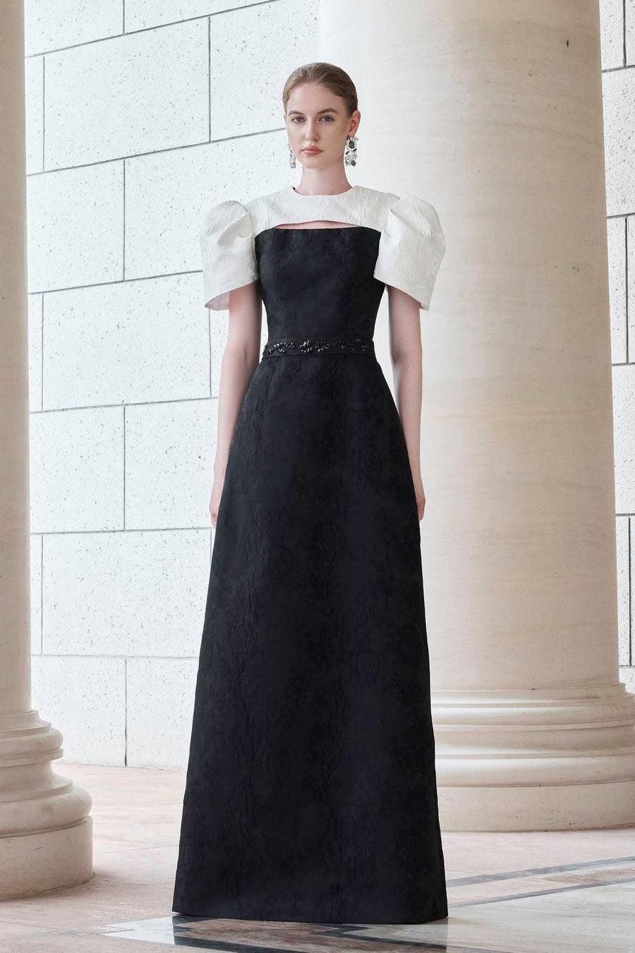 Ambrosia A-line Cut-Out Jacquard Floor Length Dress Black Gown Dress I.H.F Atelier