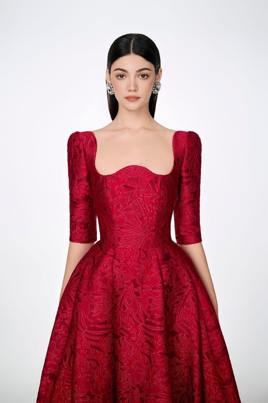 Amelia Ball Gown Curved Neck Brocade Maxi Dress 9
