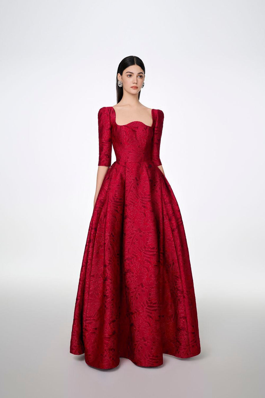 Amelia Ball Gown Curved Neck Brocade Maxi Dress 11
