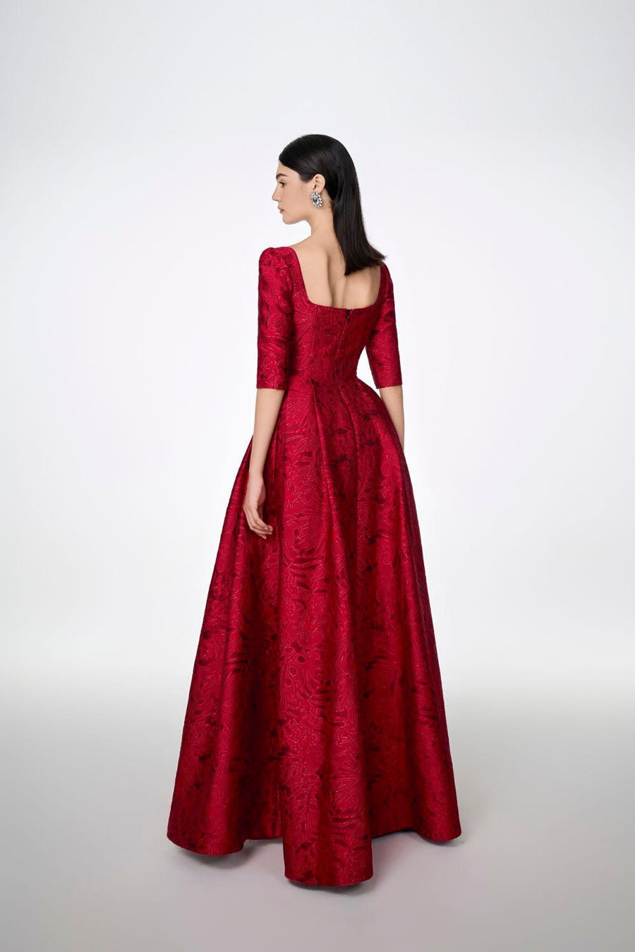 Amelia Ball Gown Curved Neck Brocade Maxi Dress 12