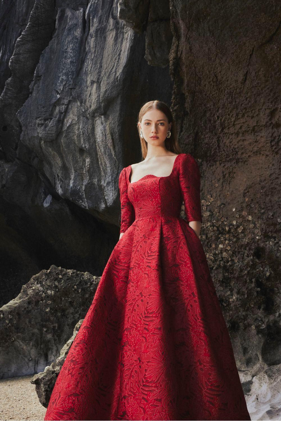 Amelia Ball Gown Curved Neck Brocade Maxi Dress 2