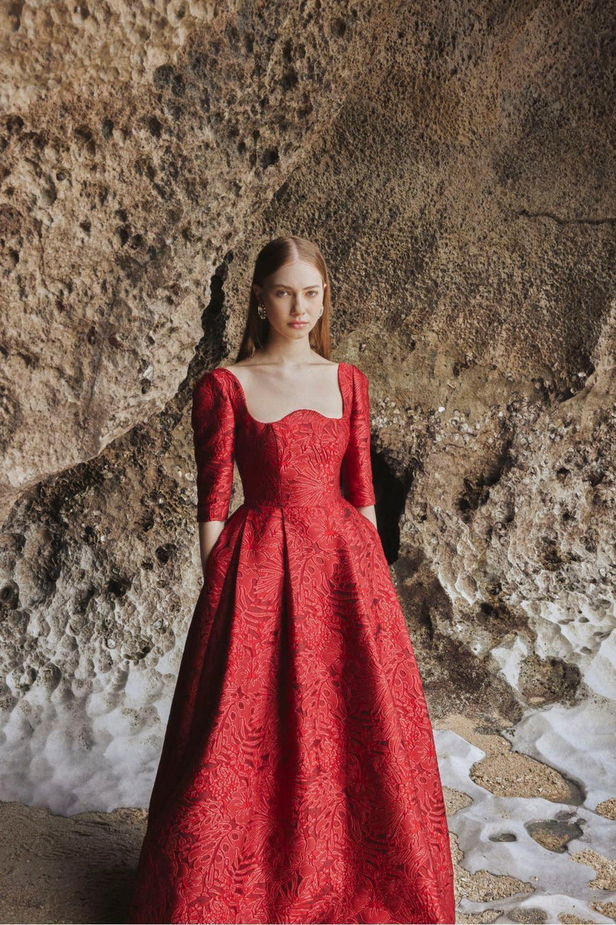 Amelia Ball Gown Curved Neck Brocade Maxi Dress 3