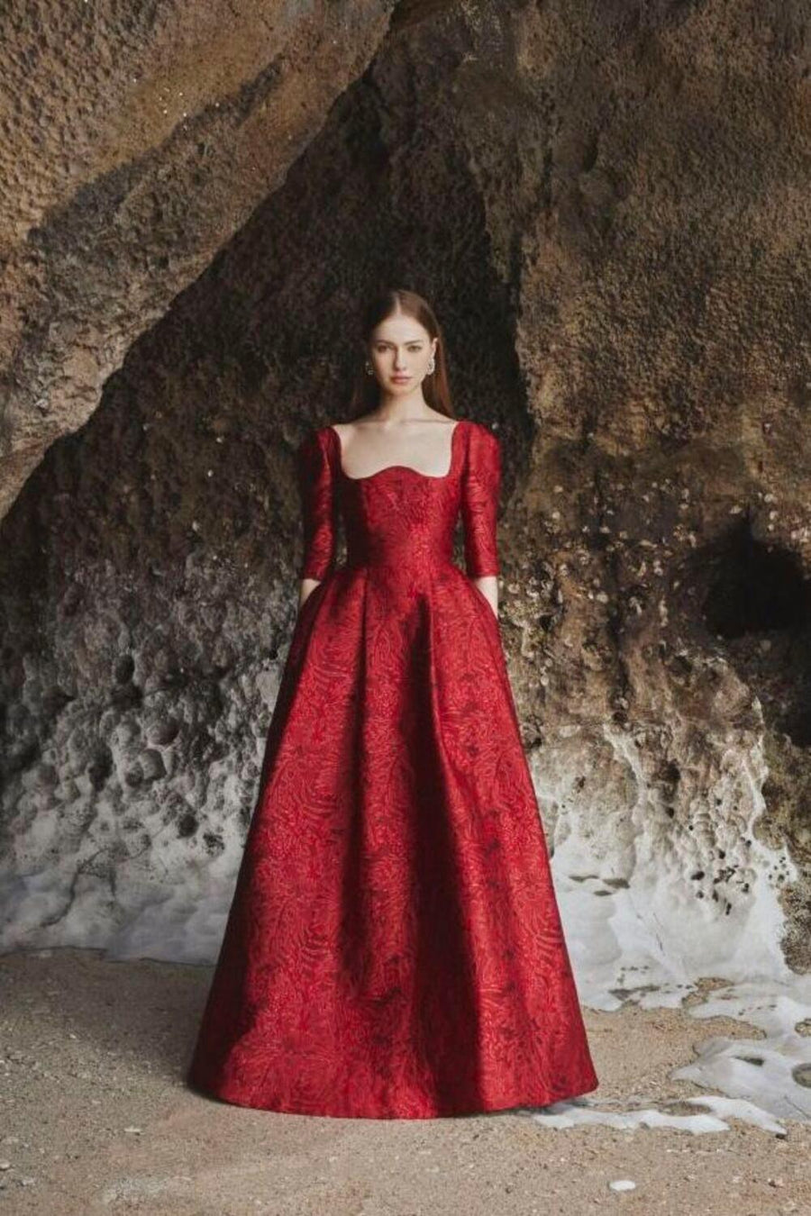 Amelia Ball Gown Curved Neck Brocade Maxi Dress 5
