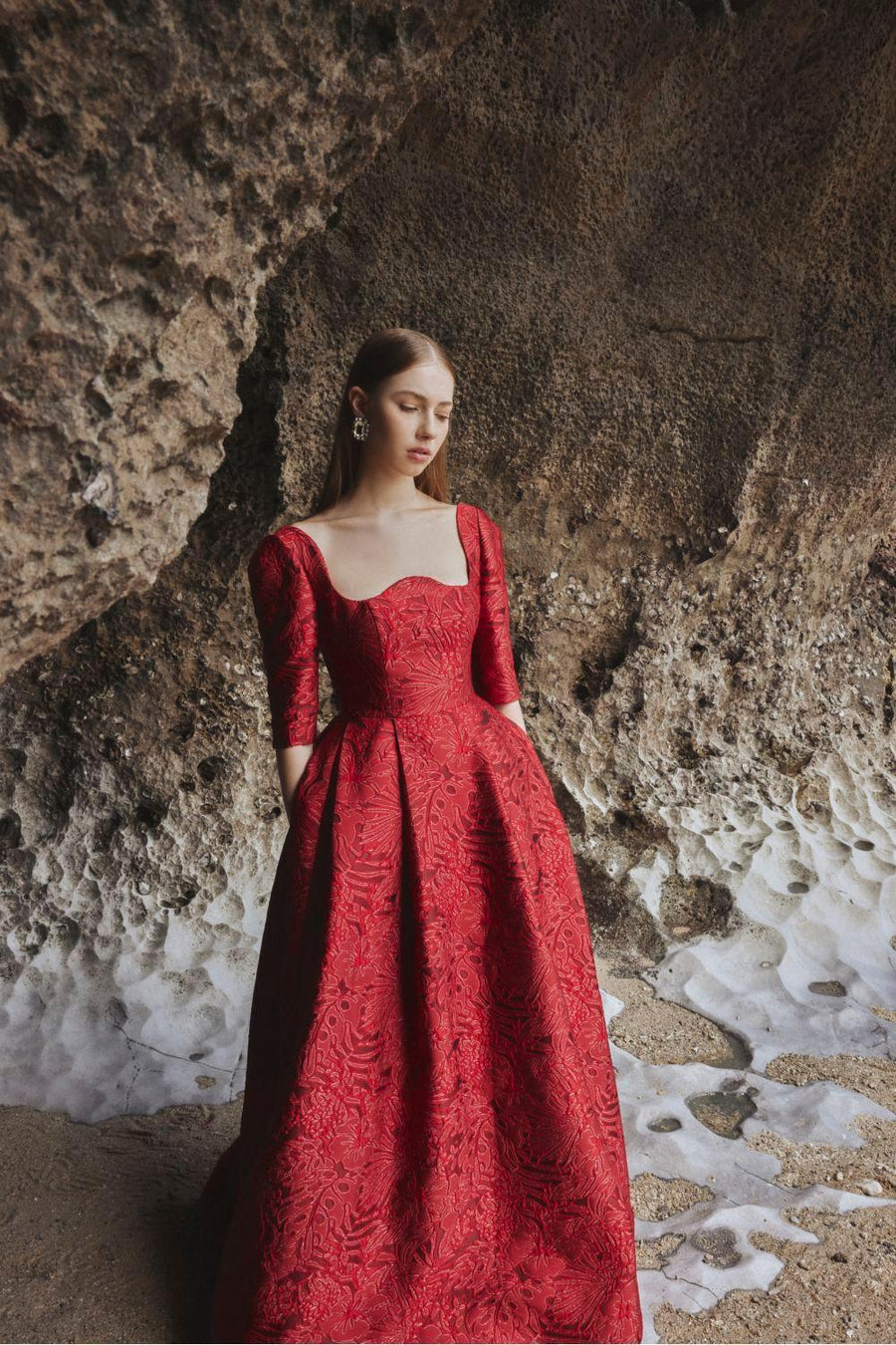 Amelia Ball Gown Curved Neck Brocade Maxi Dress 6
