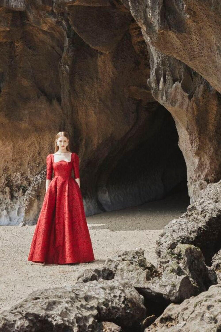 Amelia Ball Gown Curved Neck Brocade Maxi Dress 8