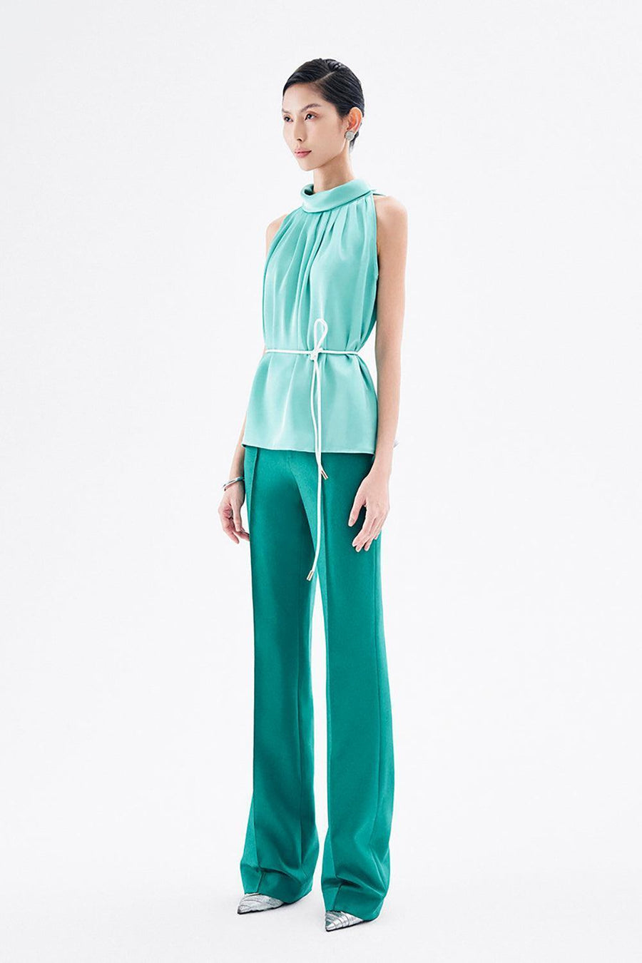 Amelia Straight High Neck Satin Top 7