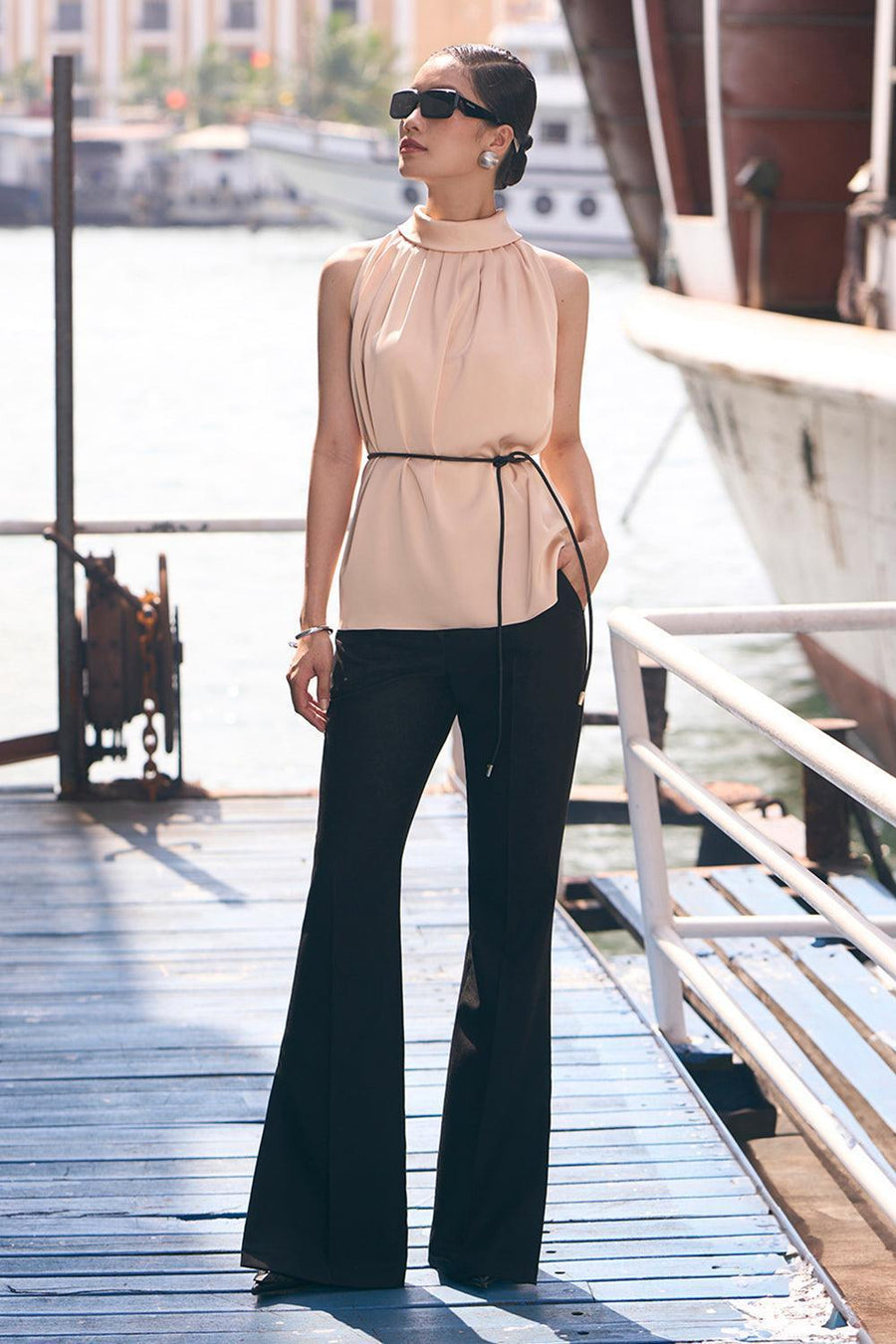 Amelia Straight High Neck Satin Top 8