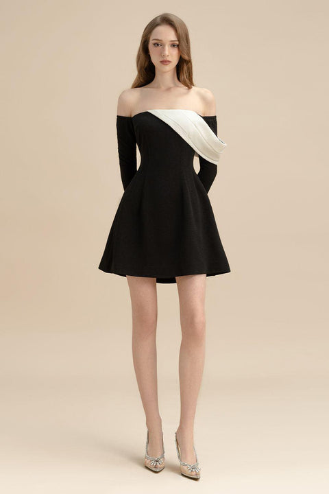 Amethy A-line Off-Shoulder Jacquard Mini Dress Mini Dress LAMORIS
