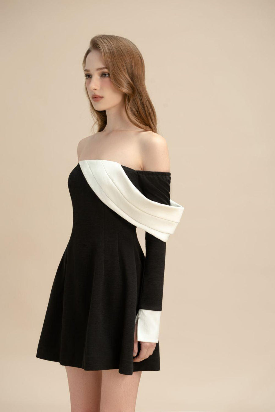 Amethy A-line Off-Shoulder Jacquard Mini Dress Mini Dress LAMORIS