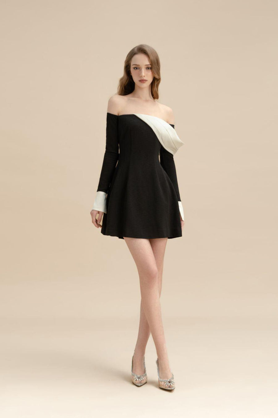 Amethy A-line Off-Shoulder Jacquard Mini Dress Mini Dress LAMORIS