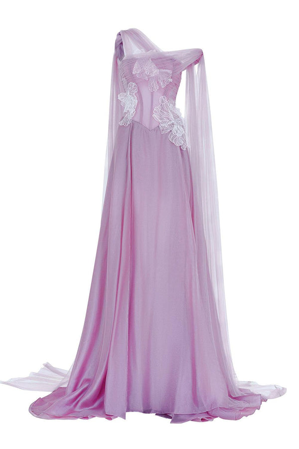 Amethyst Slit Extended Flap Chiffon Floor Length Dress