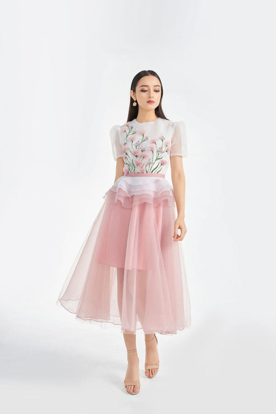 Amity Peplum Puffy Sleeved Organza Midi Dress 5