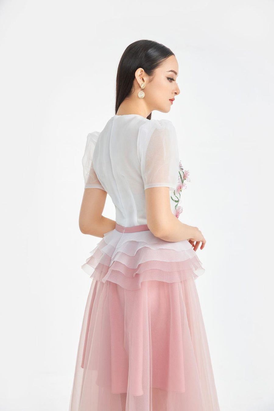 Amity Peplum Puffy Sleeved Organza Midi Dress 7