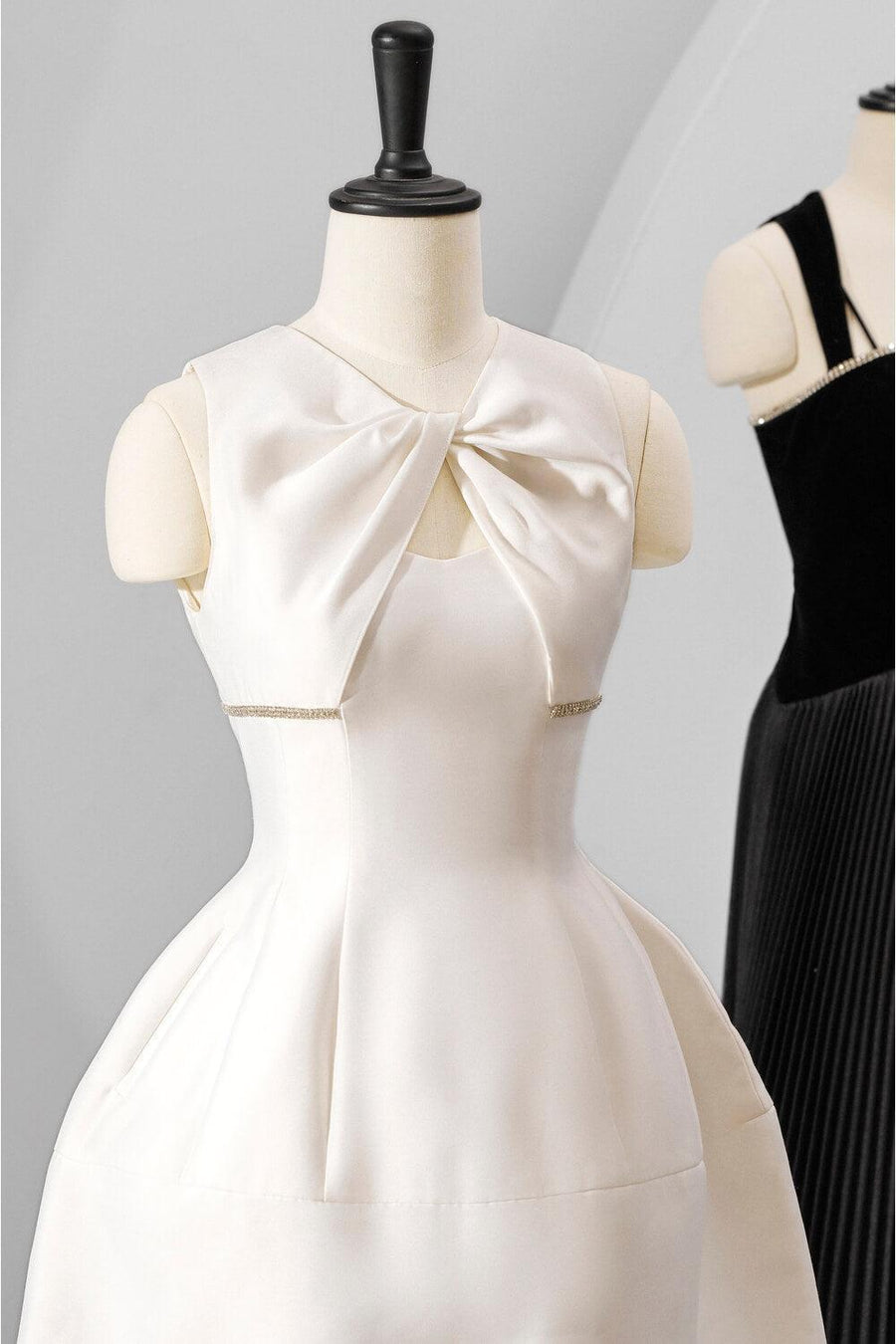 Amity Puffy V-Neck Silk Taffeta Mini Dress Mini Dress Delicate