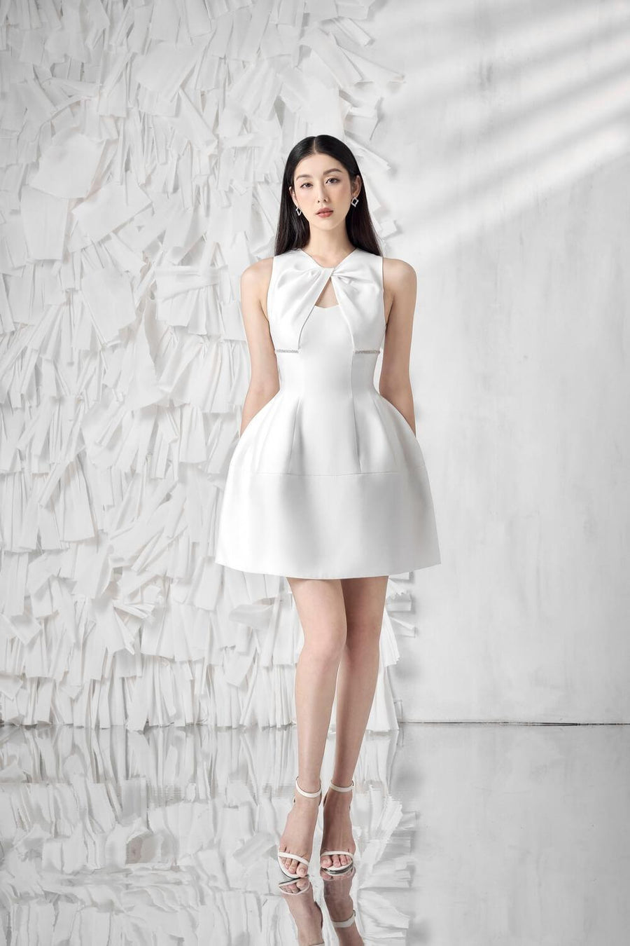 Amity Puffy V-Neck Silk Taffeta Mini Dress Mini Dress Delicate