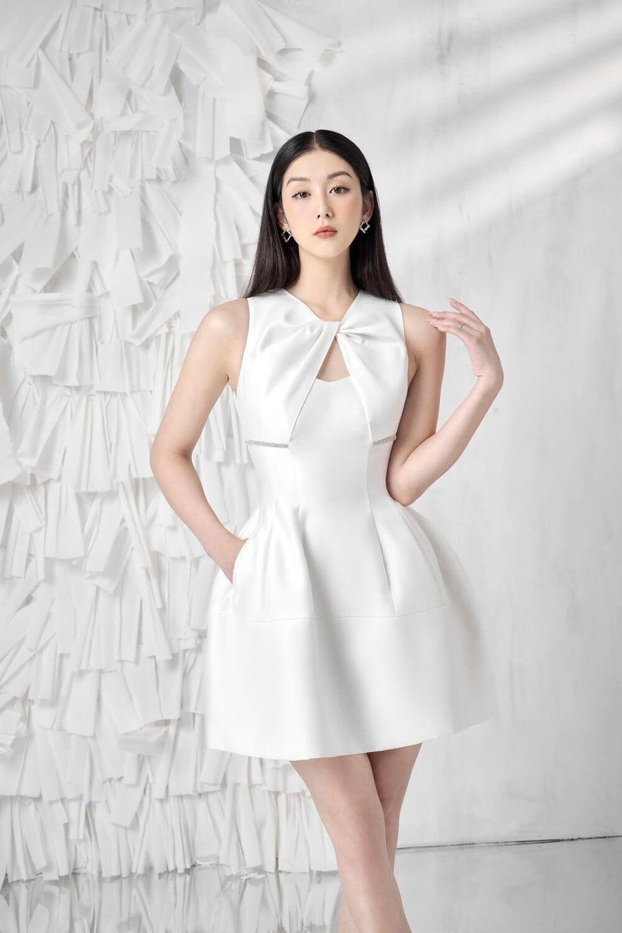 Amity Puffy V-Neck Silk Taffeta Mini Dress Mini Dress Delicate