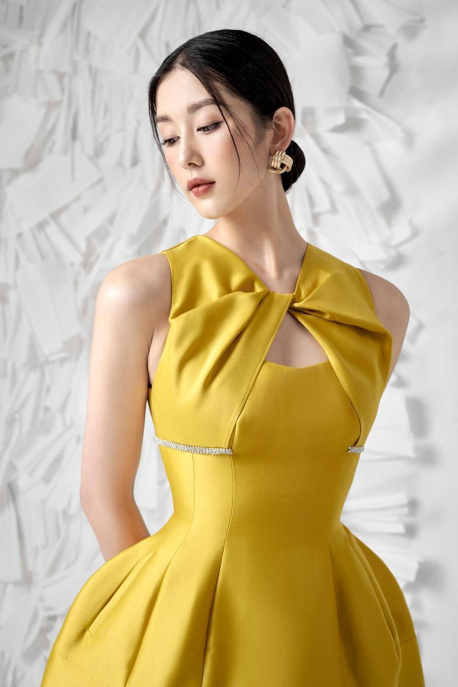 Amity Puffy V-Neck Silk Taffeta Mini Dress Mini Dress Delicate