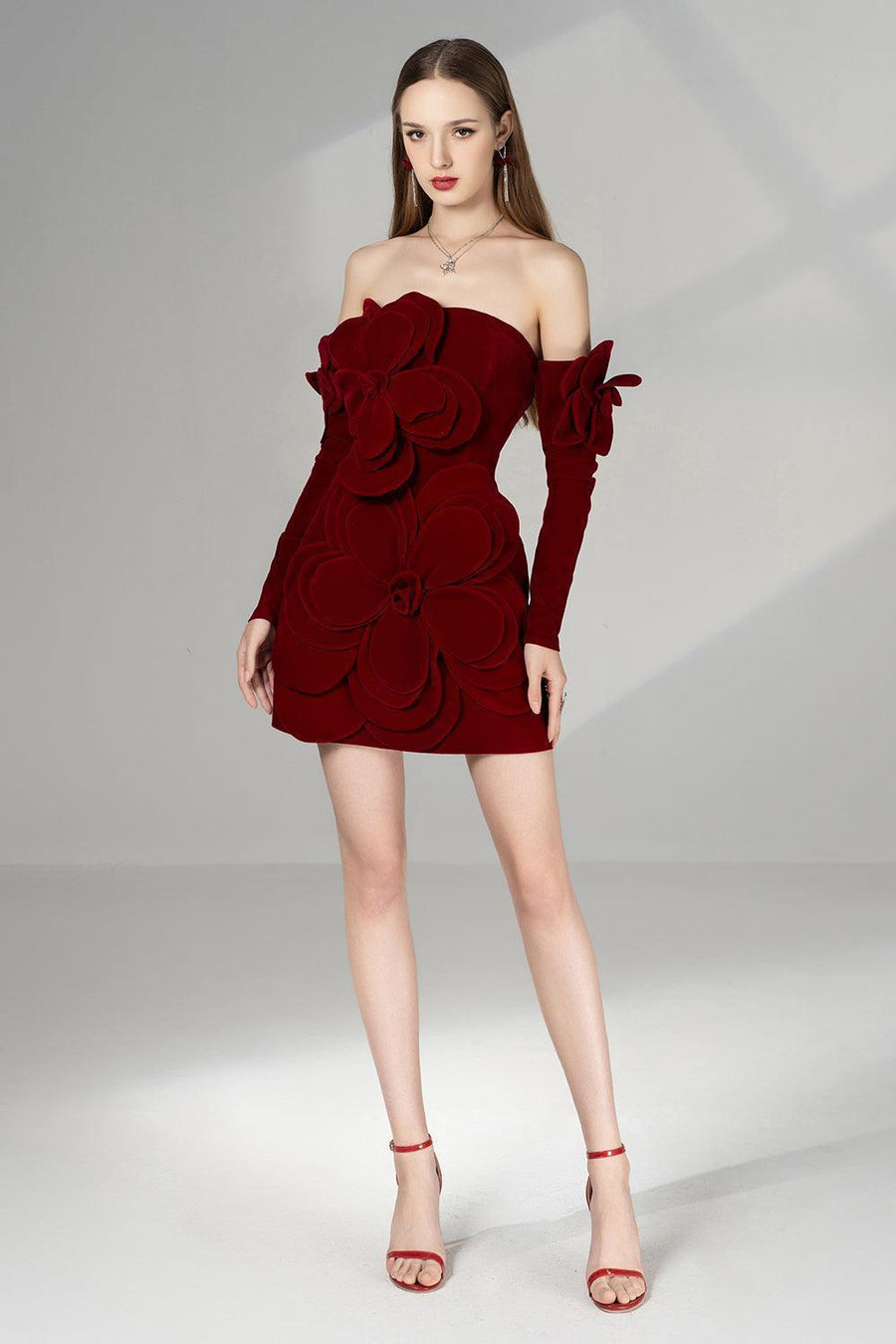 Amora A-line Cold Shoulder Sleeved Velvet Mini Dress 6