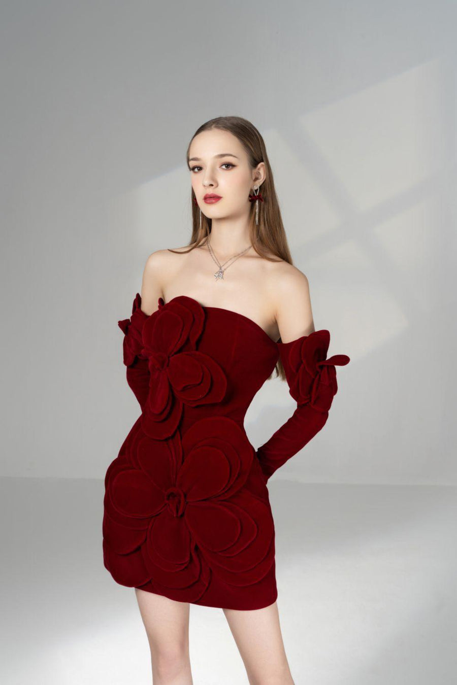 Amora A-line Cold Shoulder Sleeved Velvet Mini Dress 7