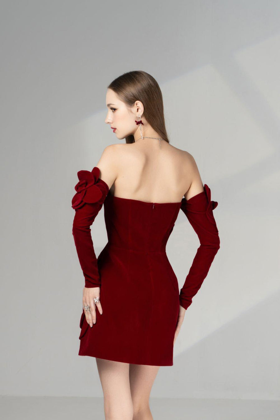 Amora A-line Cold Shoulder Sleeved Velvet Mini Dress 8