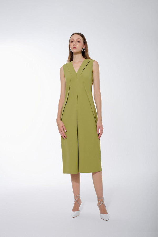 Amora Pencil V-Neck Twill Midi Dress