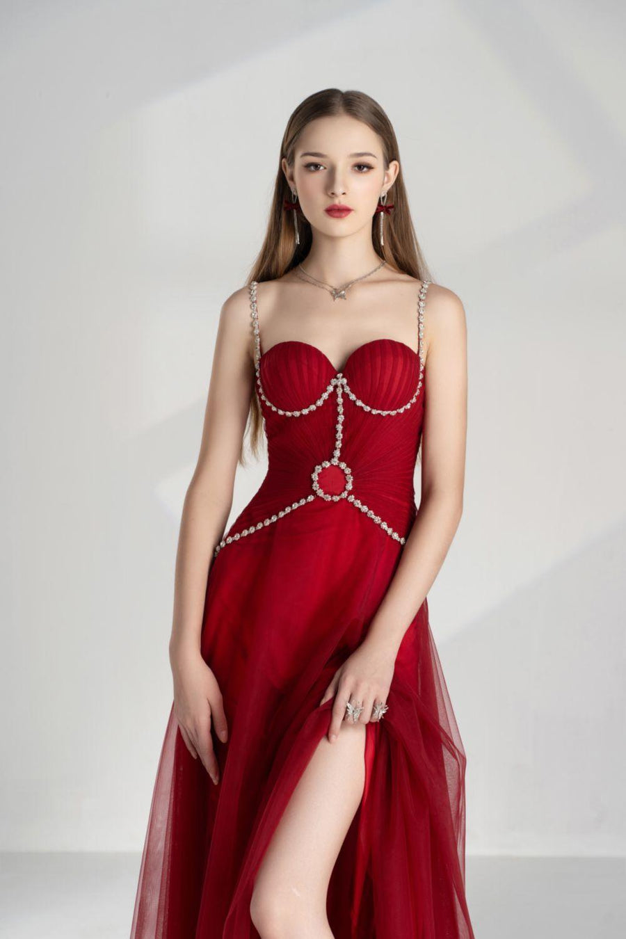 Amy Slit Sweetheart Neck Mesh Floor Length Dress 2