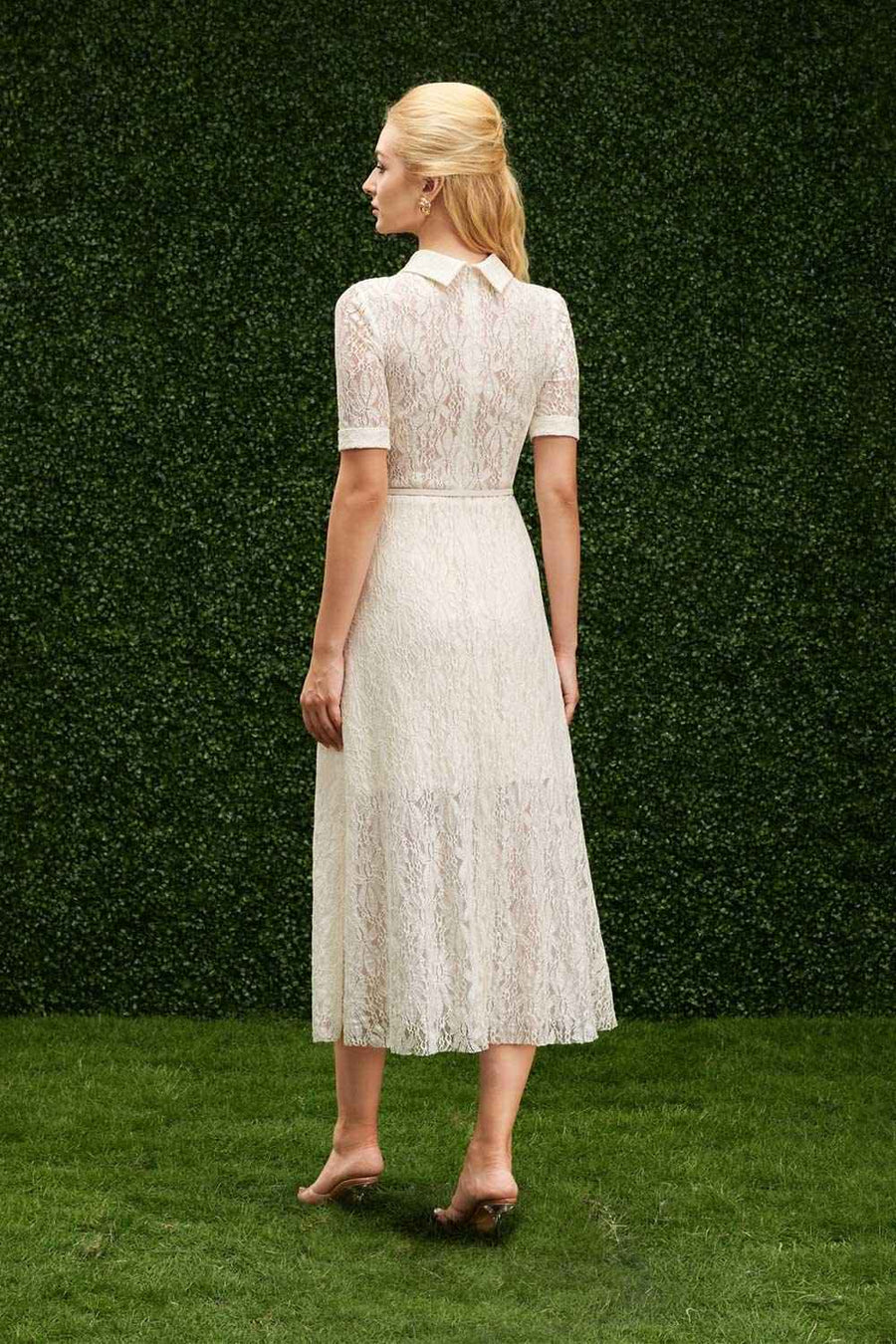 Andrea A-line Collared Neck Lace Midi Dress