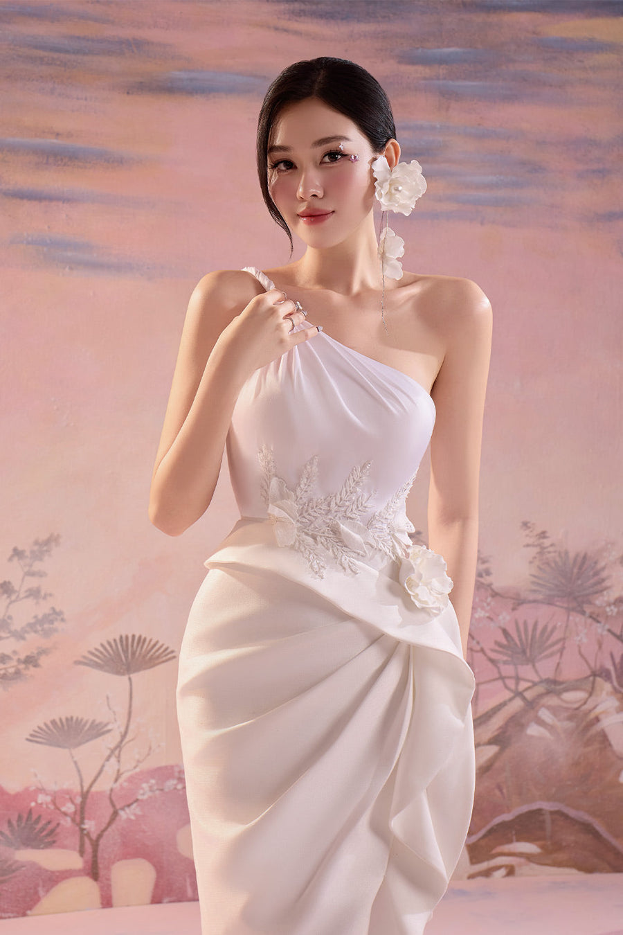 Calliope Slit One Shoulder Silk Midi Dress Midi Dress Angeletta