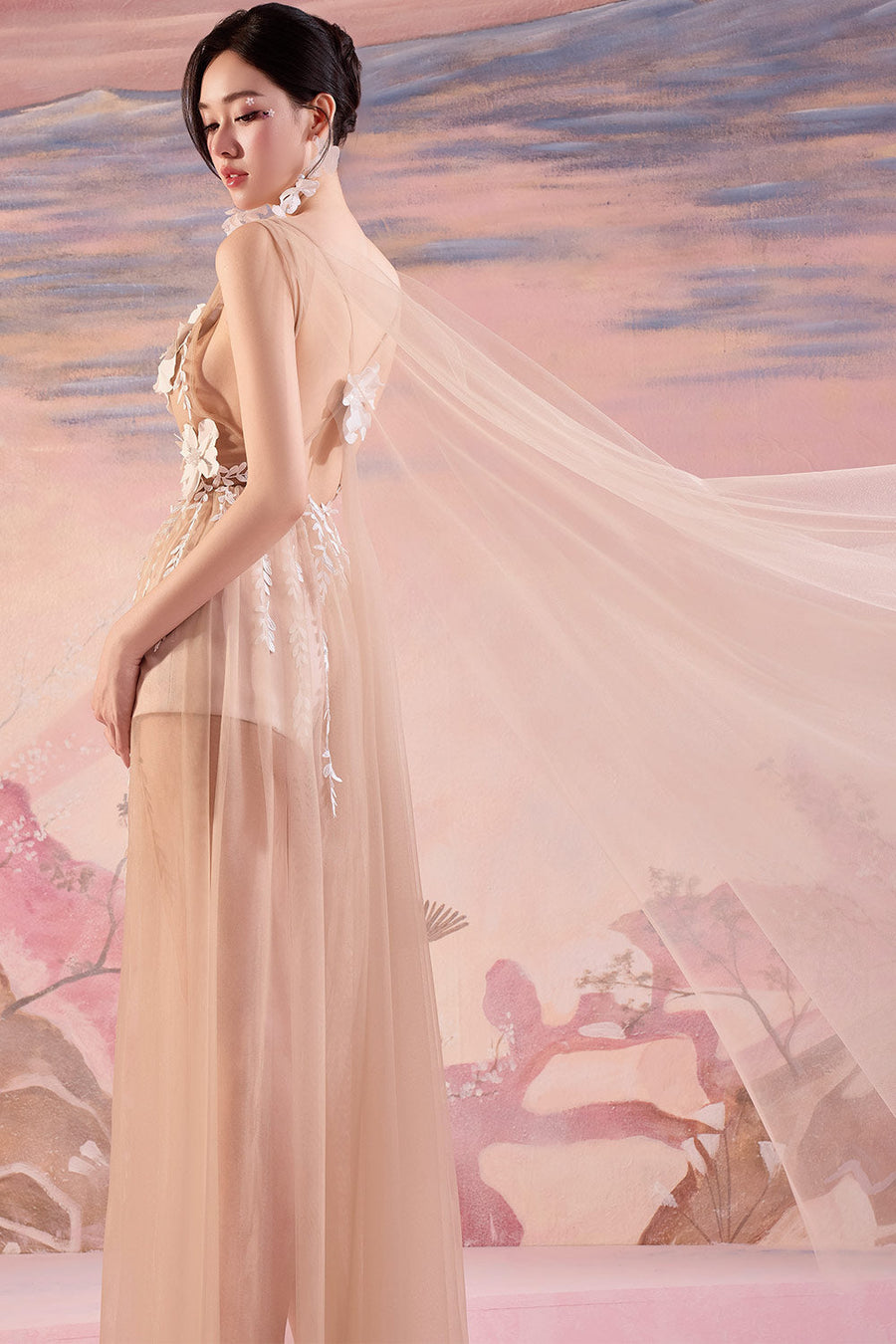 Emma A-line See-Through Mesh Silk Maxi Dress Maxi Dress Angeletta