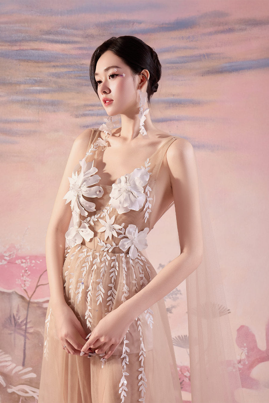 Emma A-line See-Through Mesh Silk Maxi Dress Maxi Dress Angeletta