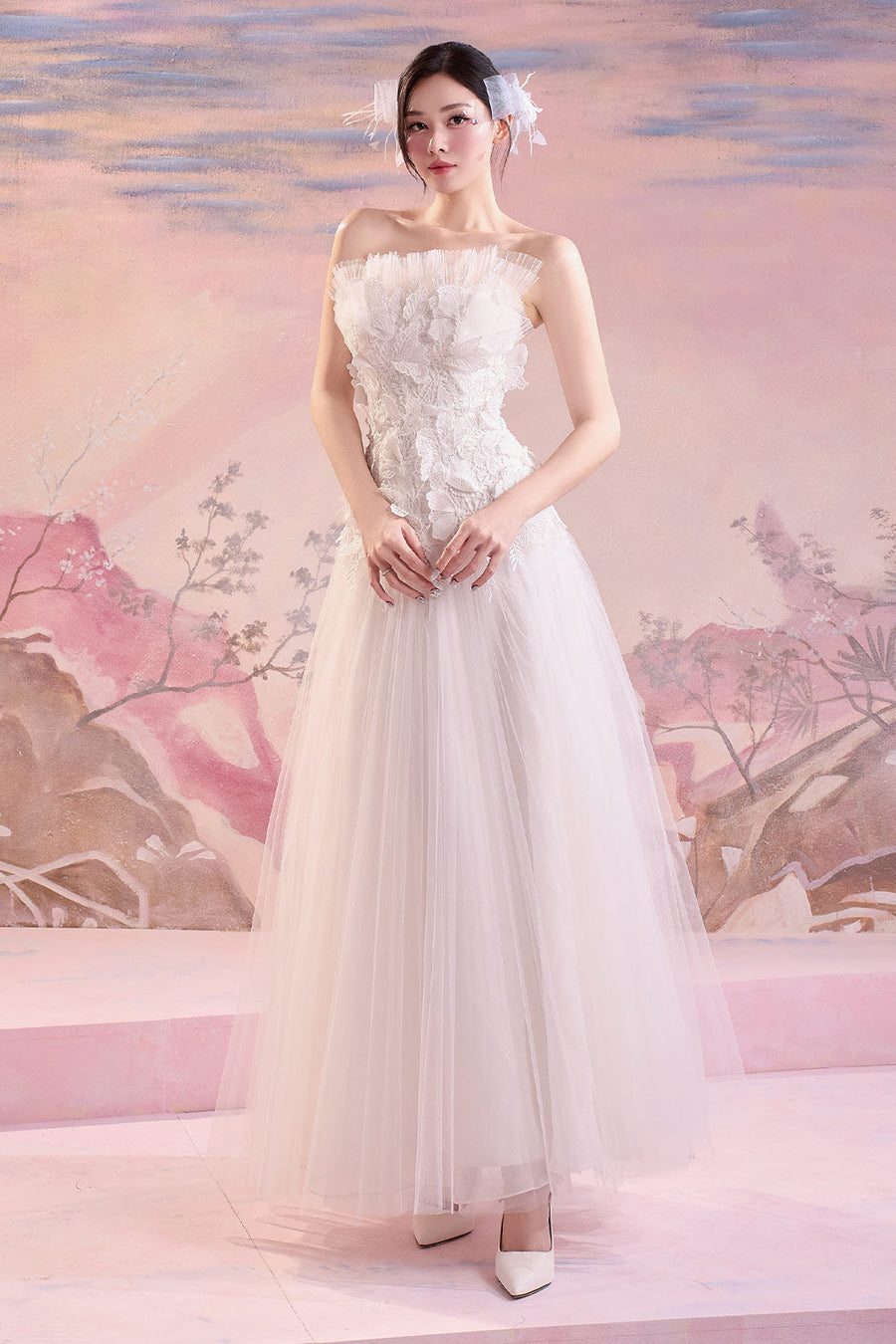Dylan Drop Waist Gathered Polycotton Long Length Dress Gown Dress Angeletta