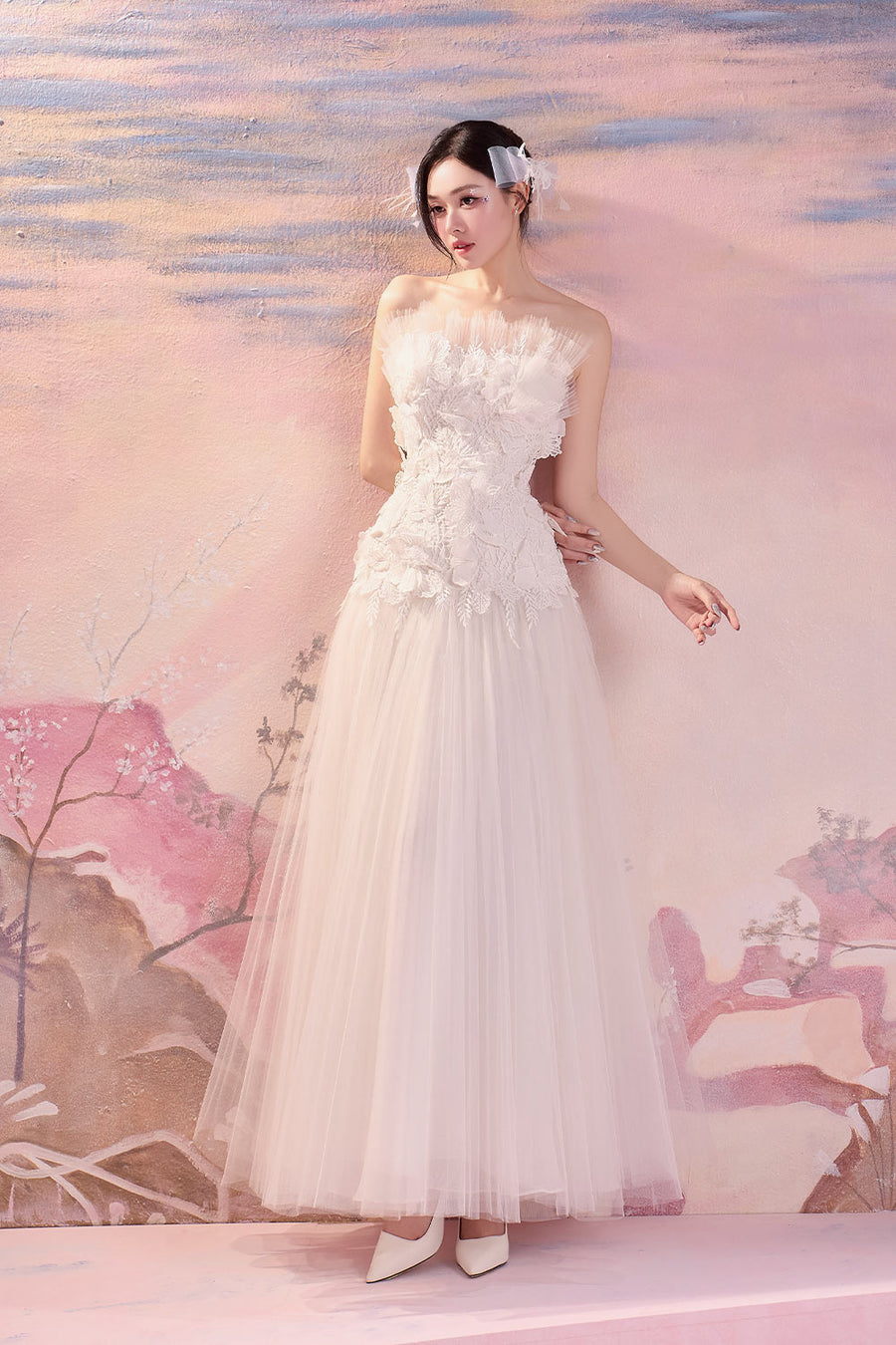 Dylan Drop Waist Gathered Polycotton Long Length Dress Gown Dress Angeletta