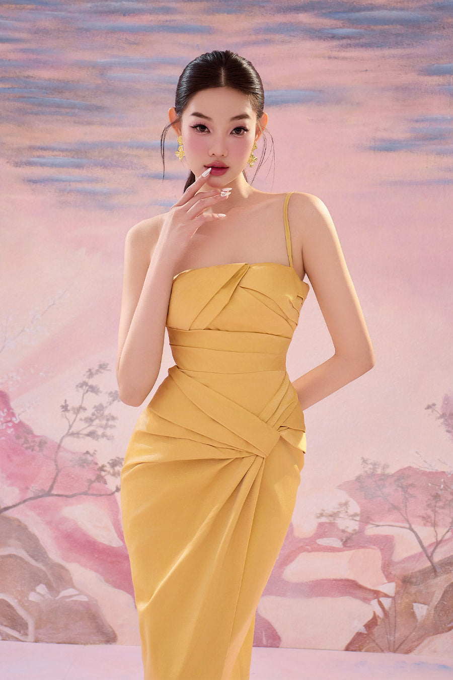 Silas Wrap Draped Silk Ankle Length Dress Maxi Dress Angeletta