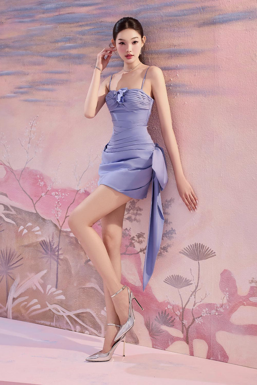 Ivan A-line Bow Tie Silk Mini Dress Mini Dress Angeletta