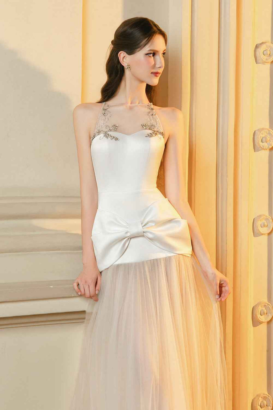 Cameron A-line Illusion Neck Mesh Maxi Dress