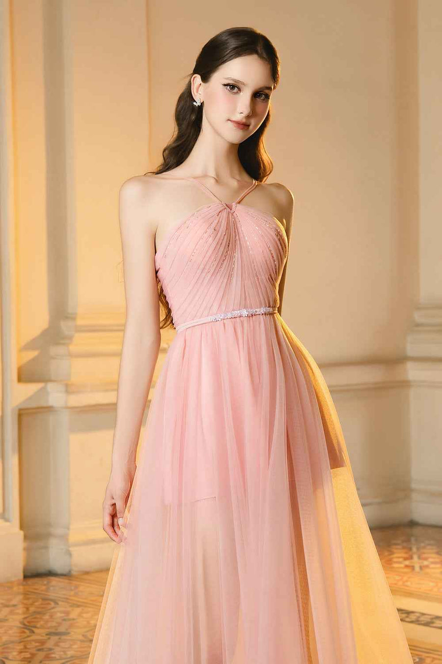 Lucas A-line V-Neck Mesh Maxi Dress