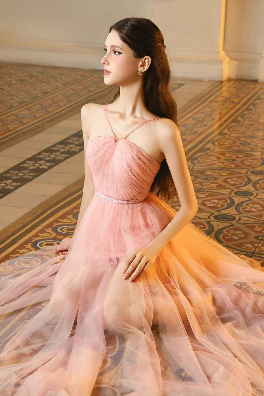 Lucas A-line V-Neck Mesh Maxi Dress