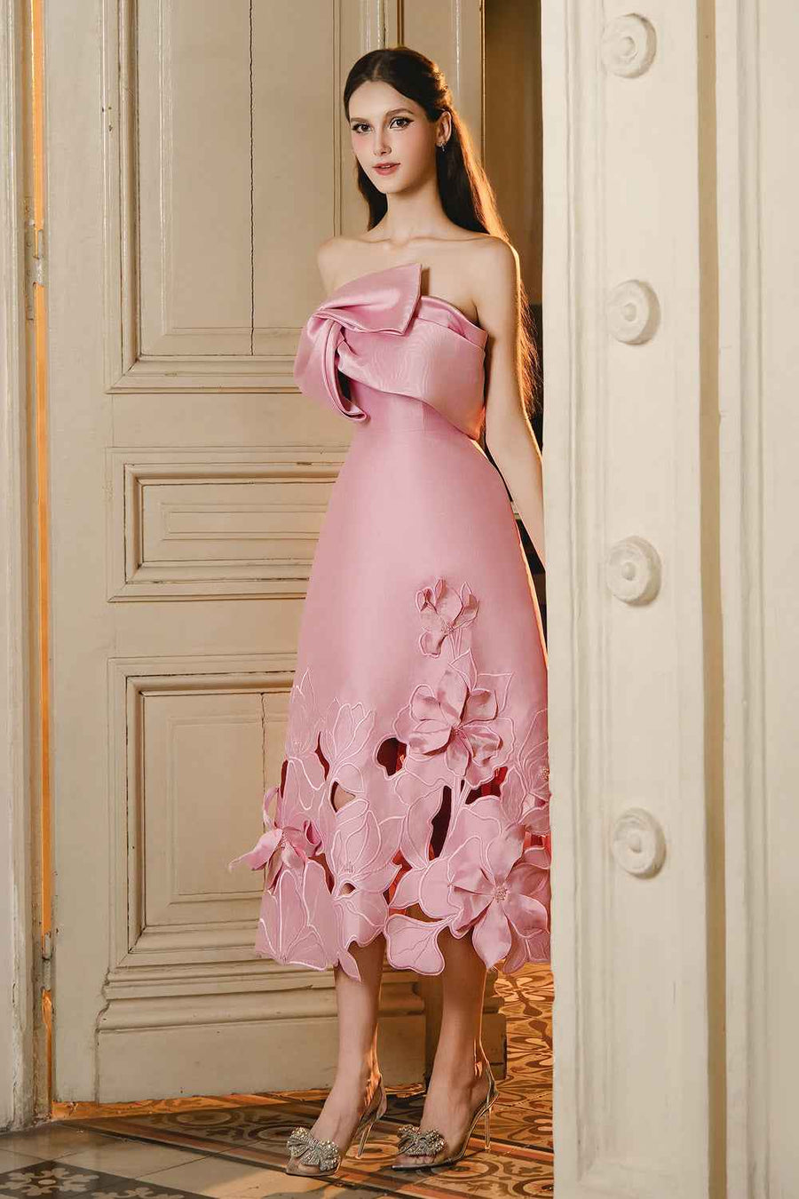 Owen A-line Cut-Out Taffeta Midi Dress