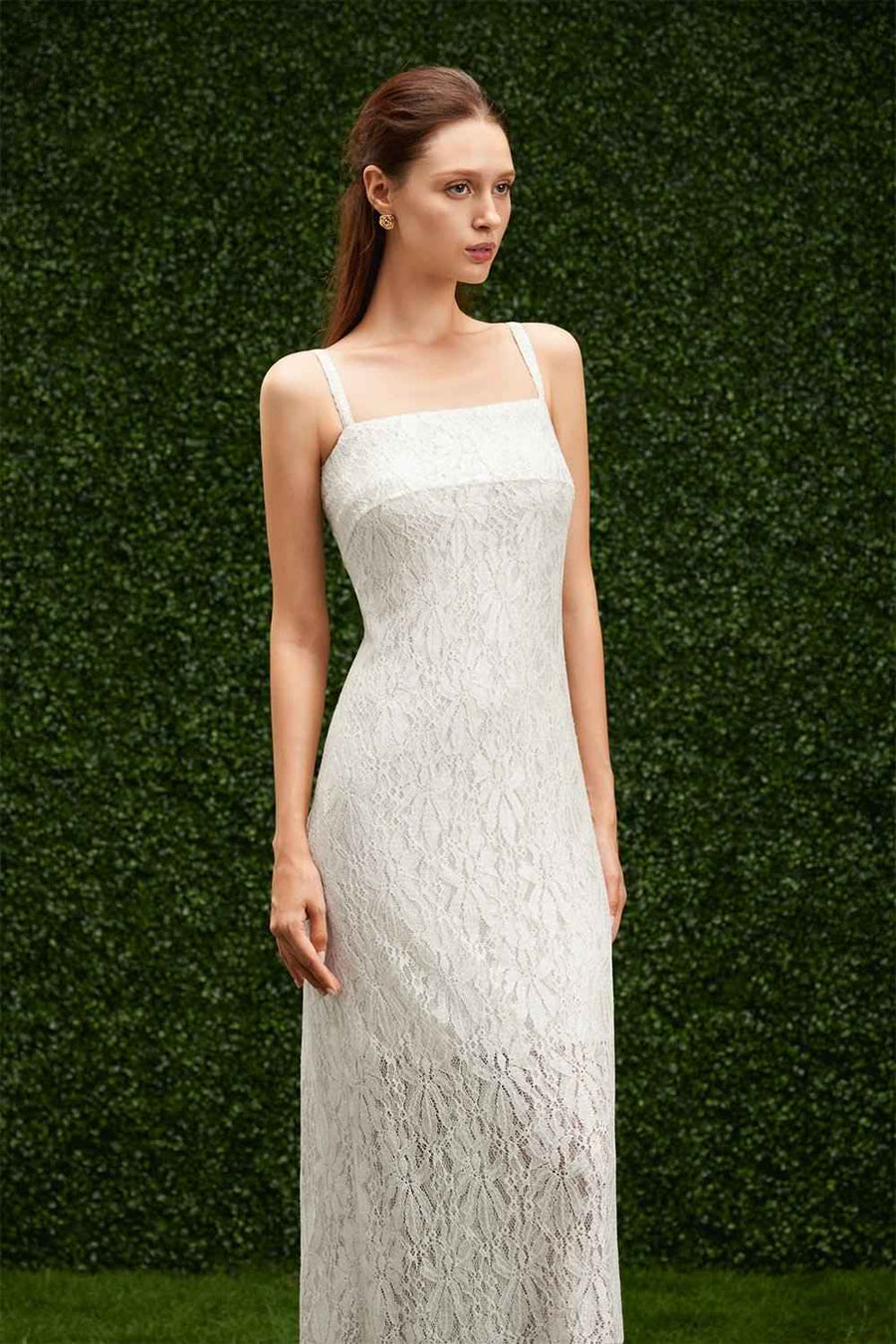 Angelica Sheath Strappy Lace Midi Dress