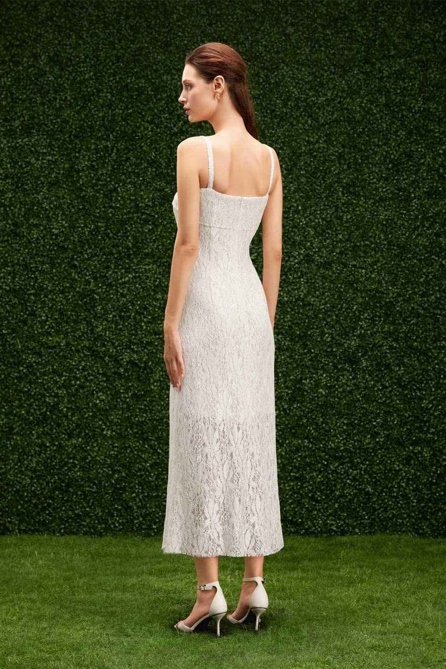 Angelica Sheath Strappy Lace Midi Dress