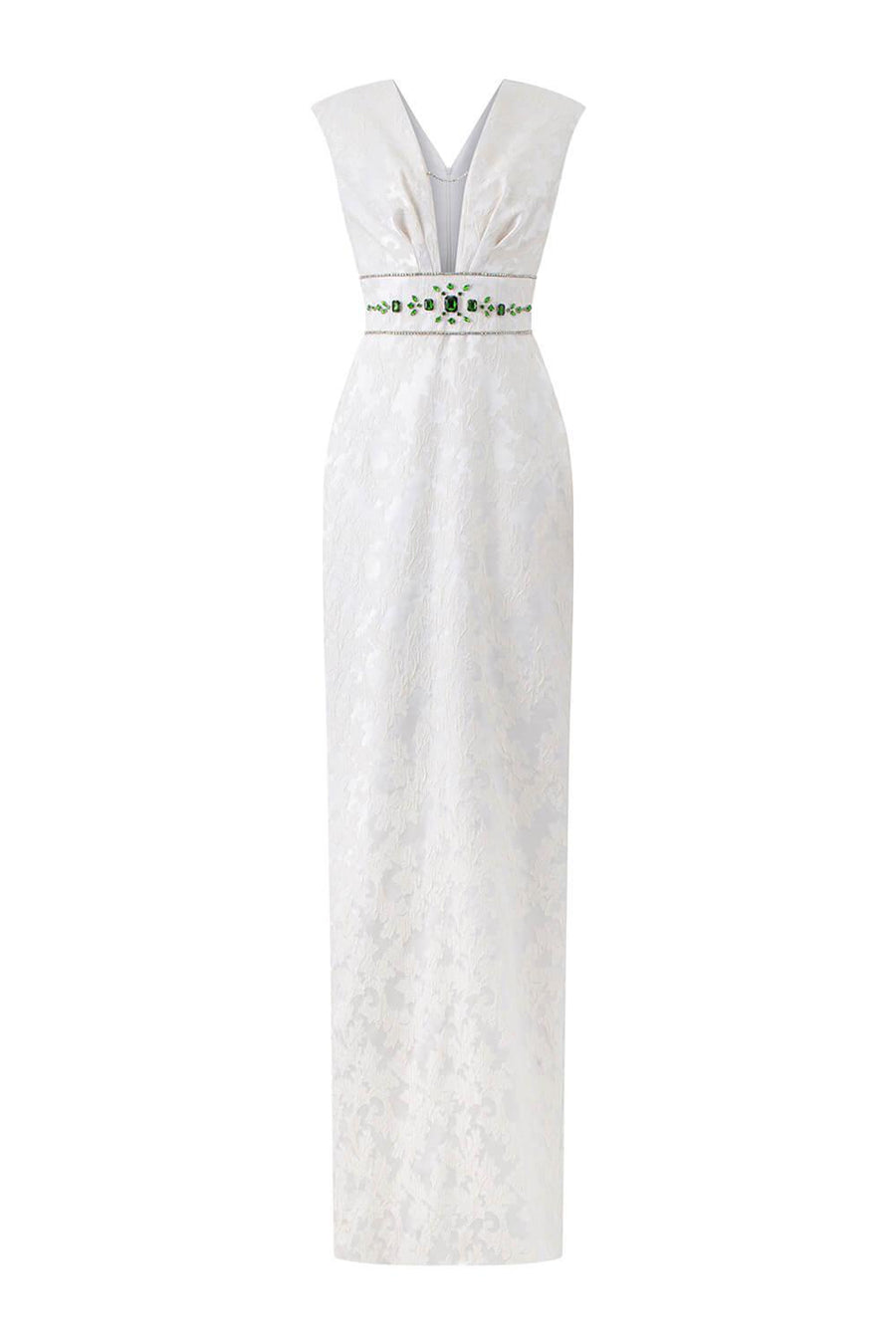 Animus Pegged Sleeveless Jacquard Floor Length Dress White Gown Dress I.H.F Atelier