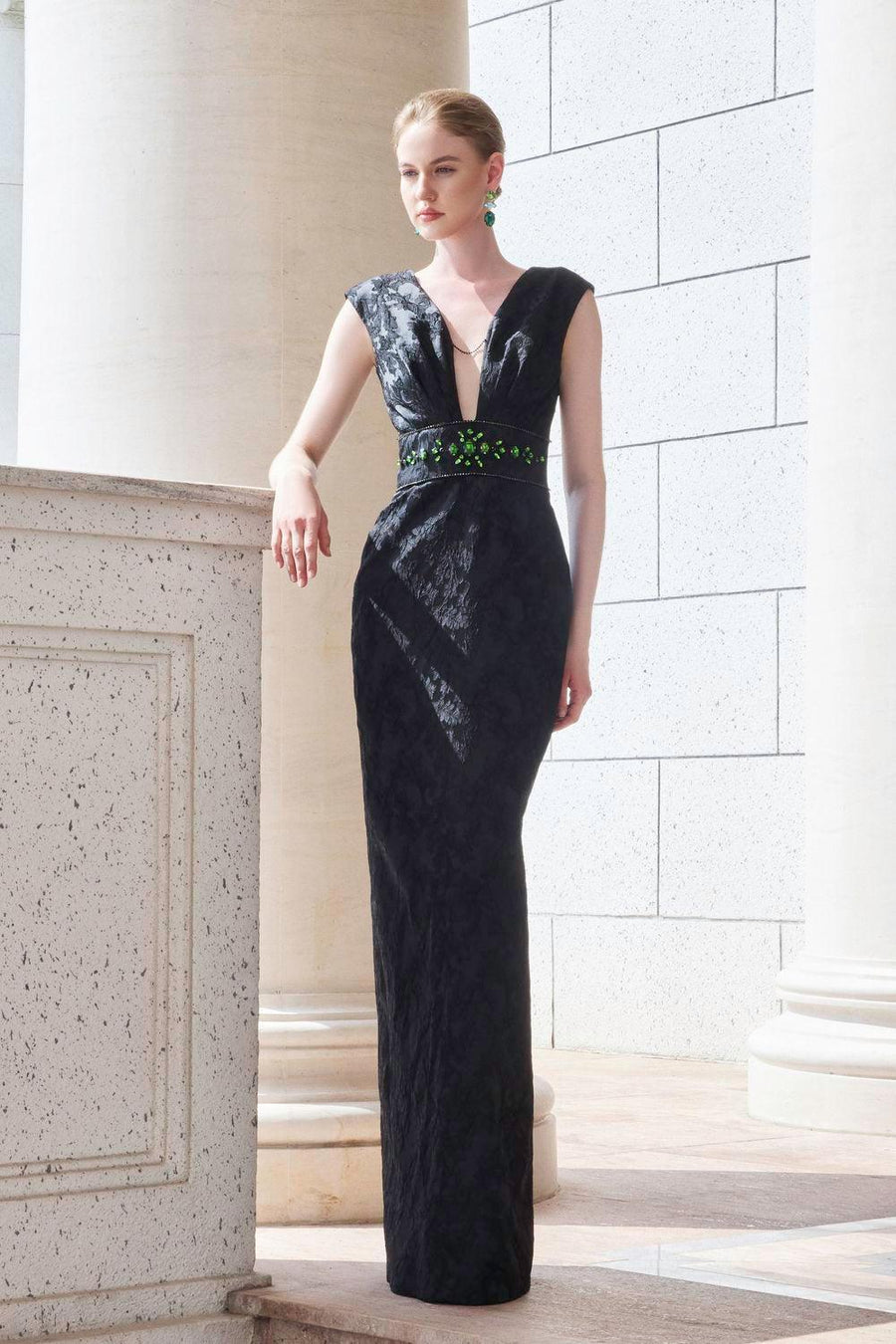 Animus Pegged Sleeveless Jacquard Floor Length Dress Gown Dress I.H.F Atelier