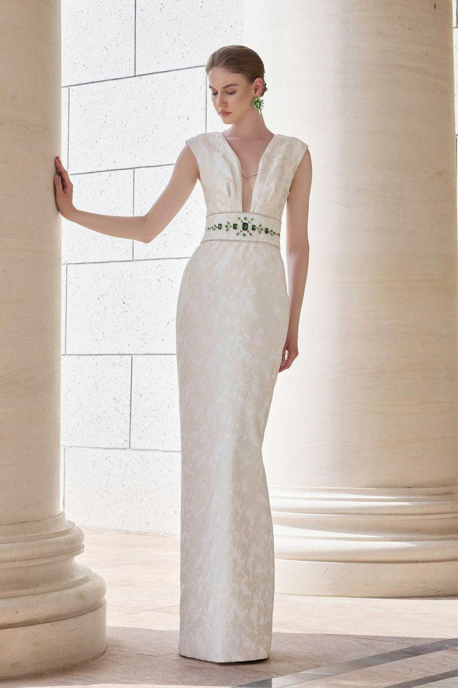 Animus Pegged Sleeveless Jacquard Floor Length Dress Gown Dress I.H.F Atelier