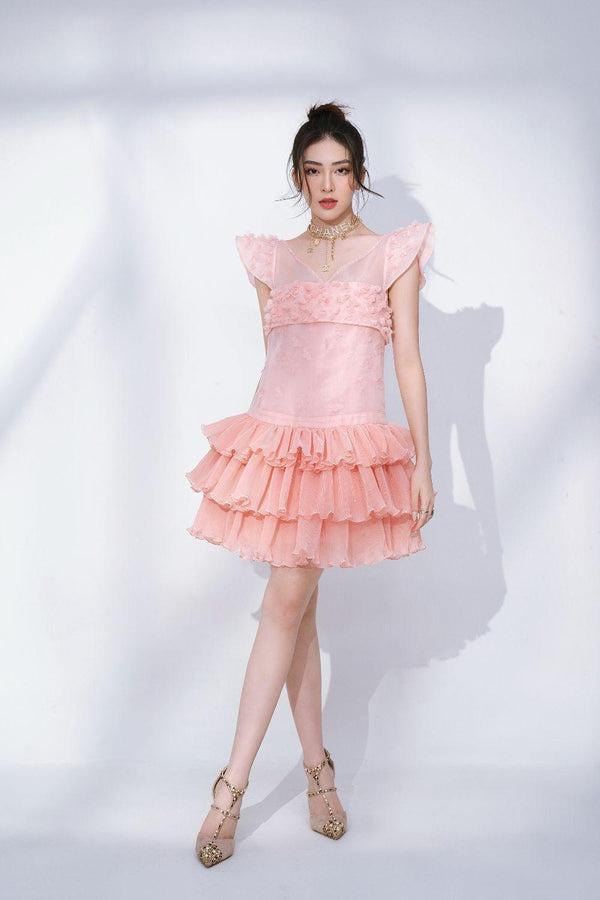 Anita Drop Waist V-Neck Organza Mini Dress Mini Dress Lam Khue Design