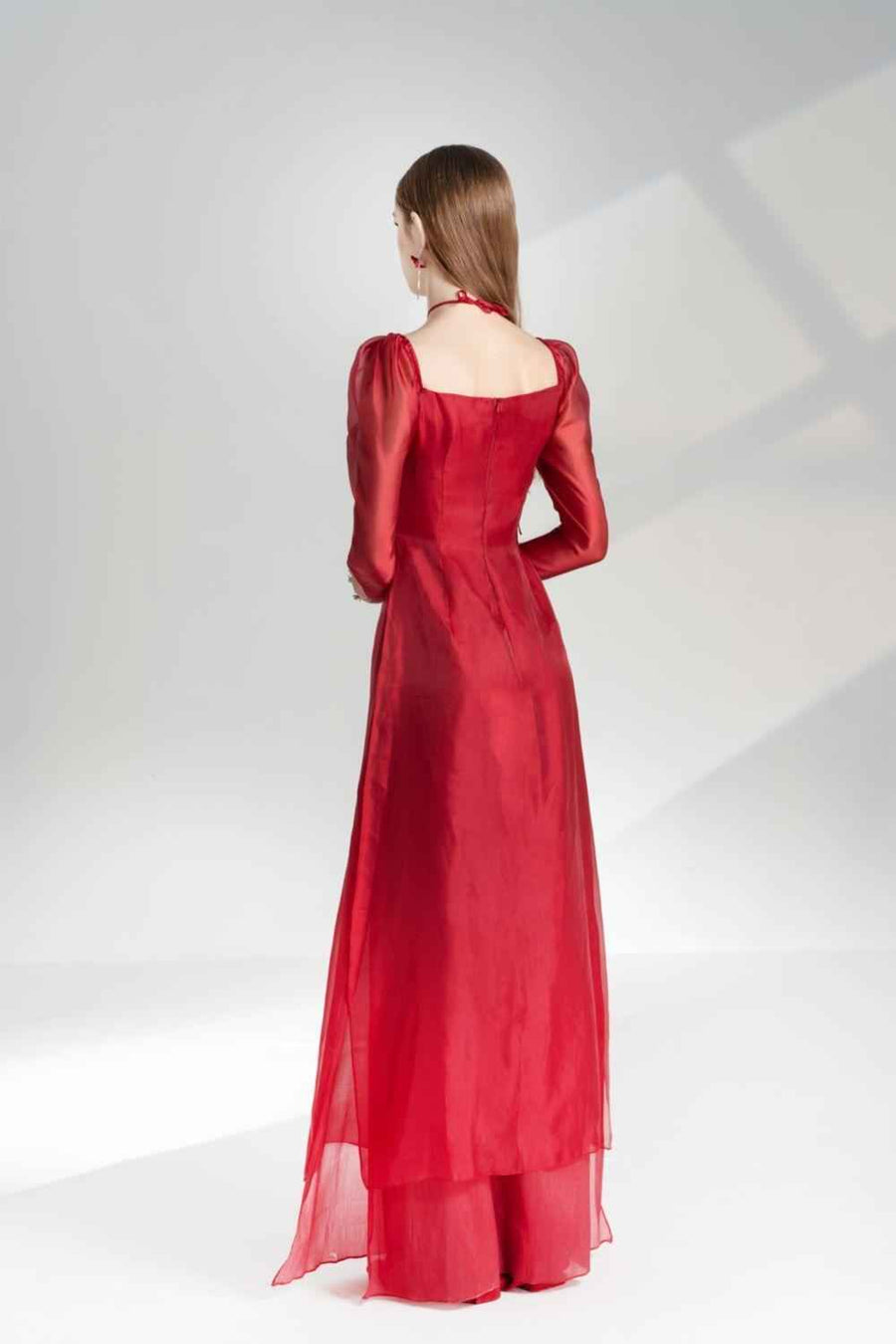 Annie A-line Puffy Sleeved Silk Organza Floor Length Ao Dai Set